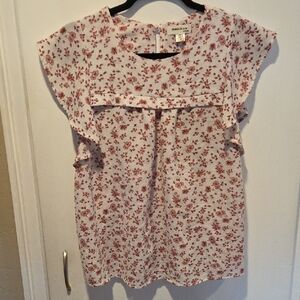 Monteau Los Angeles Cream Floral Pattern Blouse M